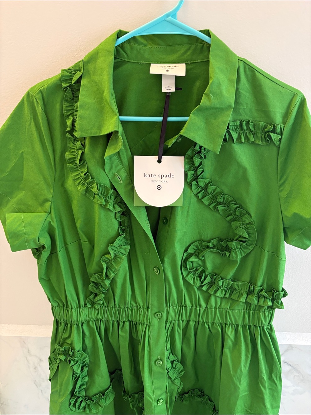 NWT kate spade x Target Bright Green Ruffle-Trim Midi Shirt Dress - Picture 2 of 4